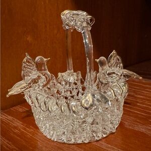 Vintage Blown Glass Basket w/ Pair of Lovebirds